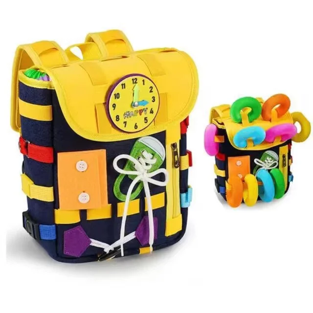 New Design Plush Montessori Sensory Busy Board Backpack buckle learning Toddlers Eco-friendly Soft Travel Bag toys