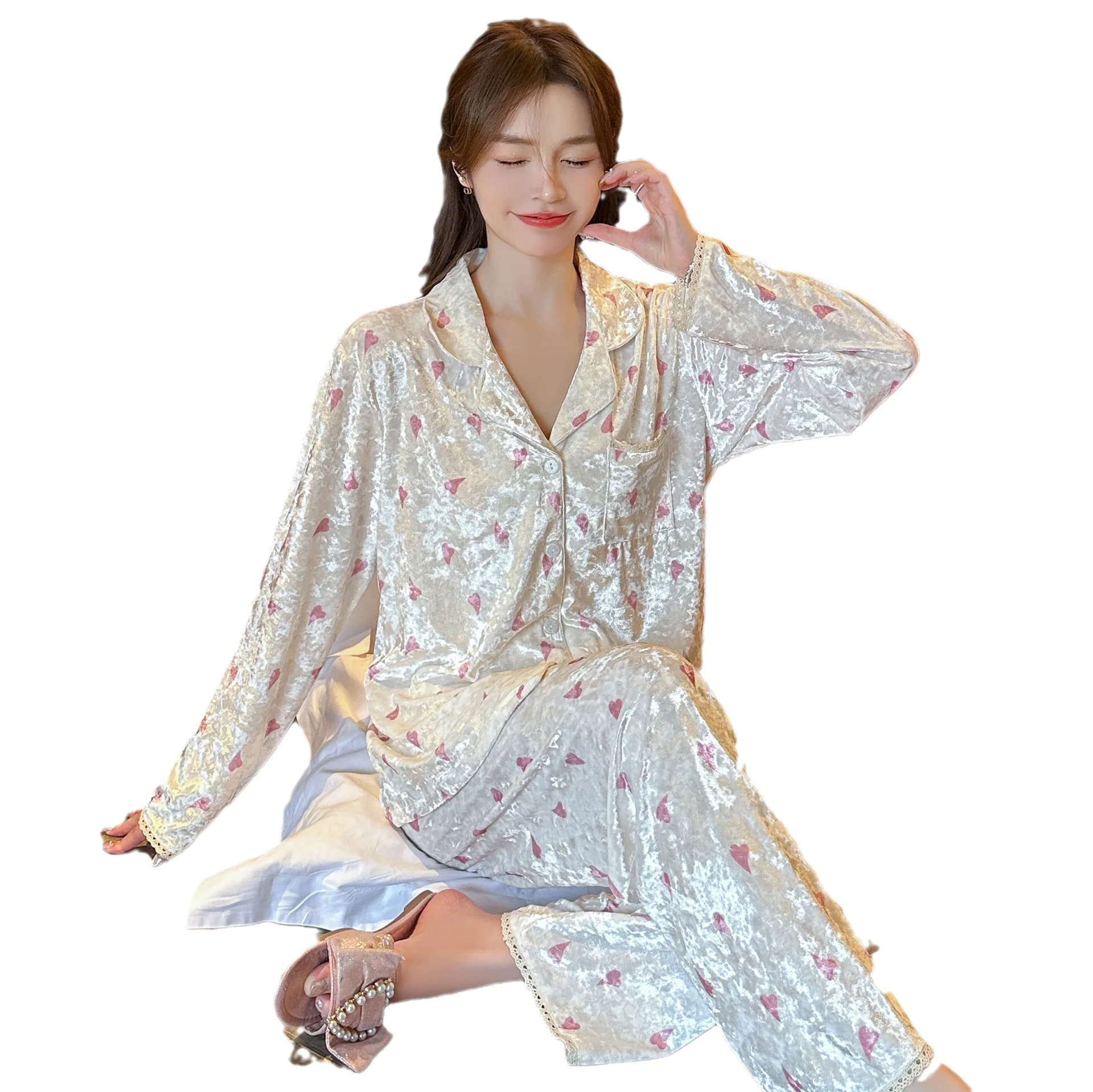 Wholesale Price Cute Sweetheart Japanese Pajamas Girl Style 2-Piece Cartoon Printing Home Wear Set for Women