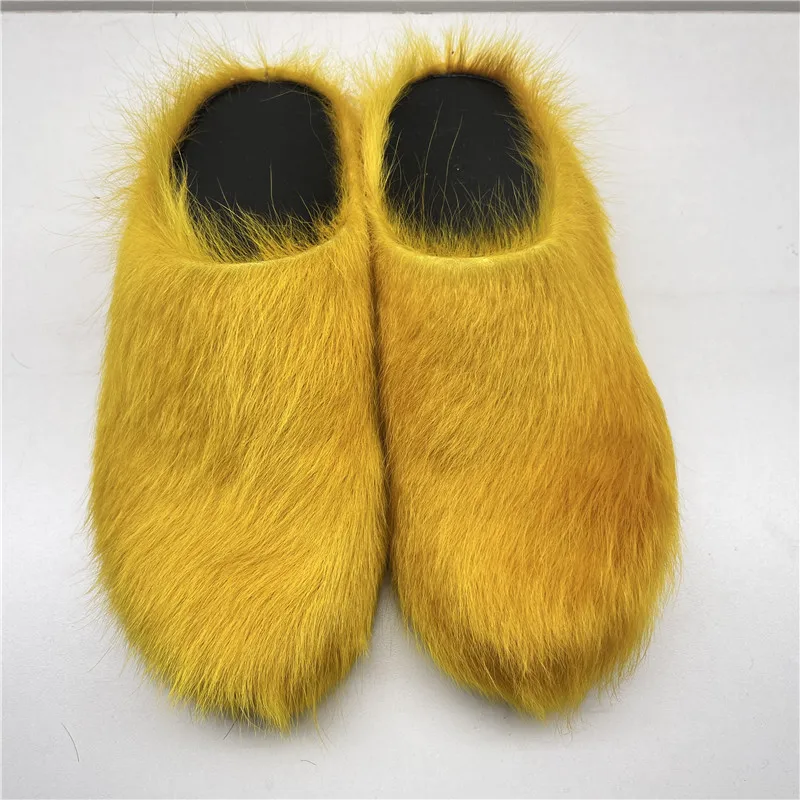 Fashion Fur Slippers Women Round Toe Horse Hair Slides Female Mules Shoes Flat Half Slipper
