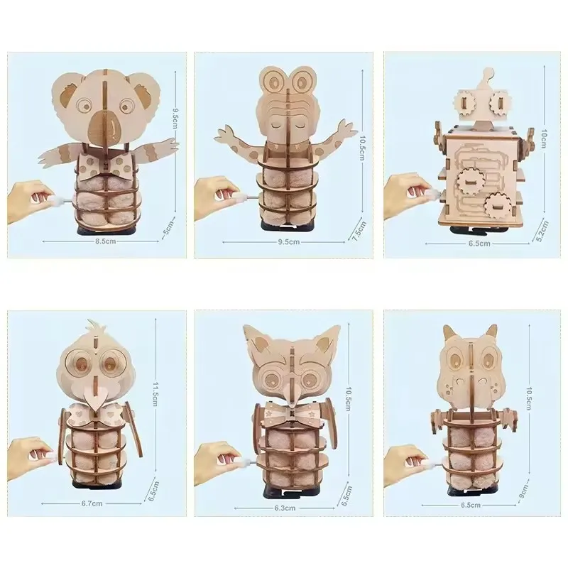 Wooden 3D puzzle model kids DIY wind up walking puzzle animal toy 6 style wood craft jigsaw puzzle building set educational toy