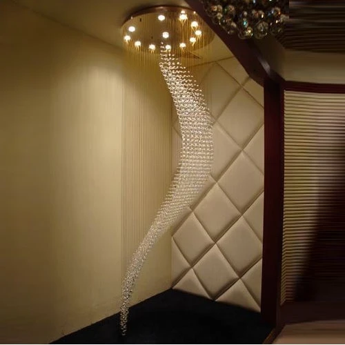 Modern Luxury Steel Ceiling Pendant Lights Optic Spiral Hanging Lamp Led Crystal Raindrop Chandelier for Home Hotel Villa