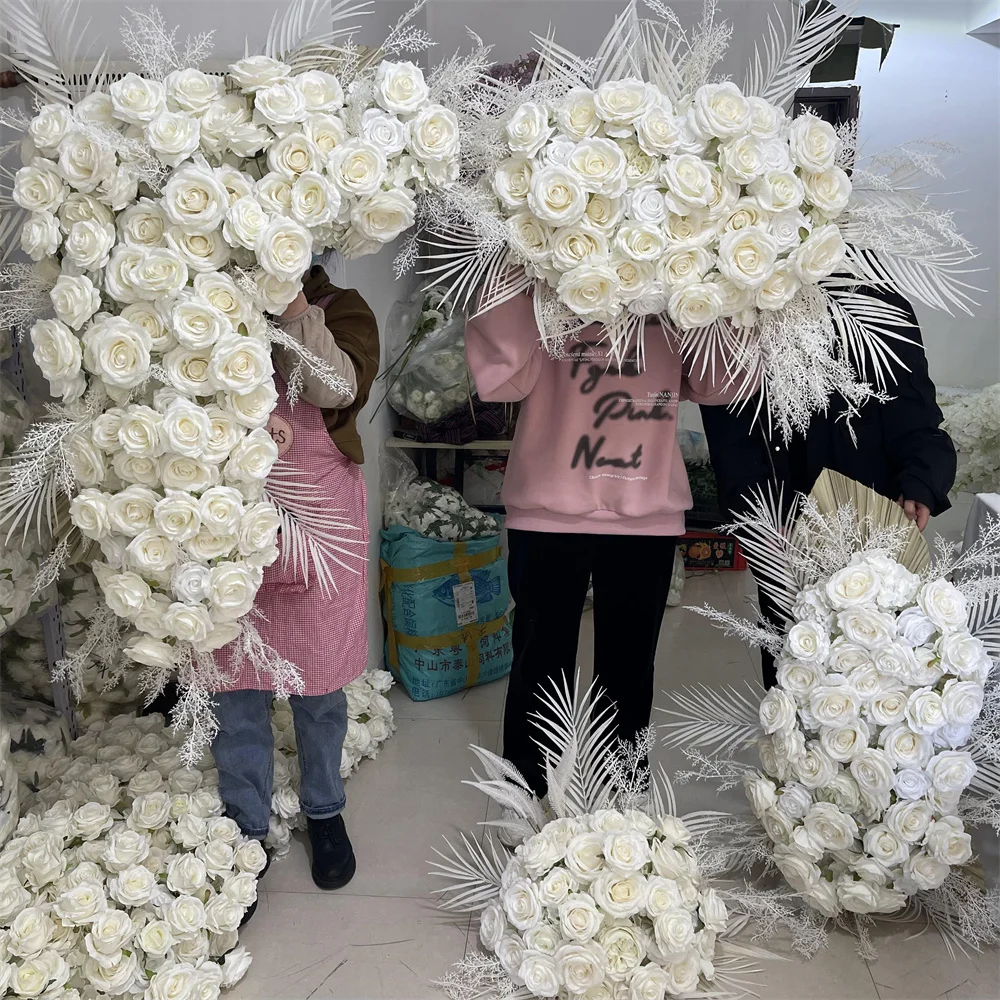 IFG Hot Sales Rose with Gold Leaves White Wedding Arch Flower Panel Decorations