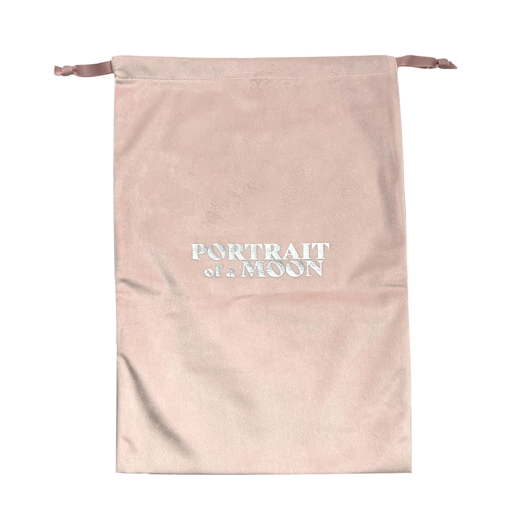 Custom Logo Gold Stamping Printed Plush Cotton Velvet Jewelry Pouch Soft Gift Packaging Drawstring Dust Bag