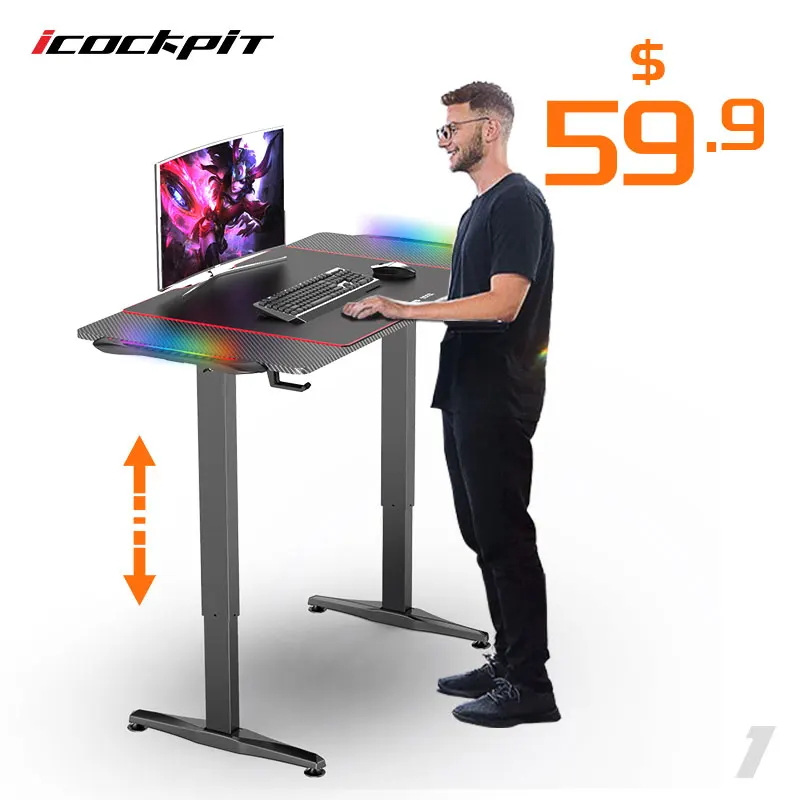 Icockpit LED RGB Light Factory Direct New Model Smart Lifting Home Office Furniture Standing Desk Computer Desks