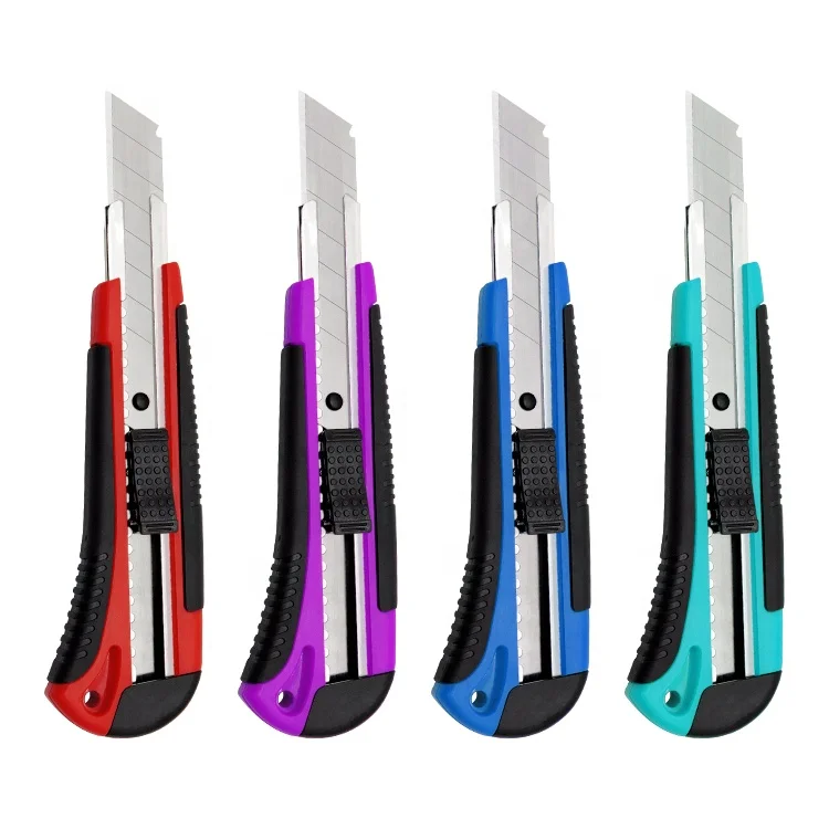 Low price high quality plastic handle retractable stainless steel blade snap off cutter twist lock utility knife