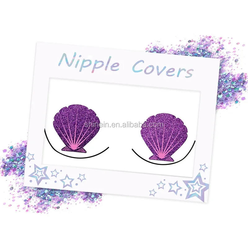 Shinein new design sea shell shape glitter pasties sexy nipple cover for woman decoration