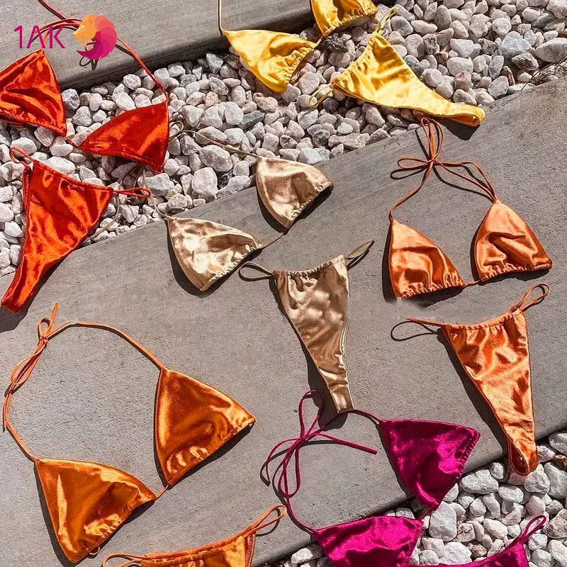 1AK OEM Factory Custom private label swimsuit shiny fabric bathing suits sexy bikinis woman swimwear