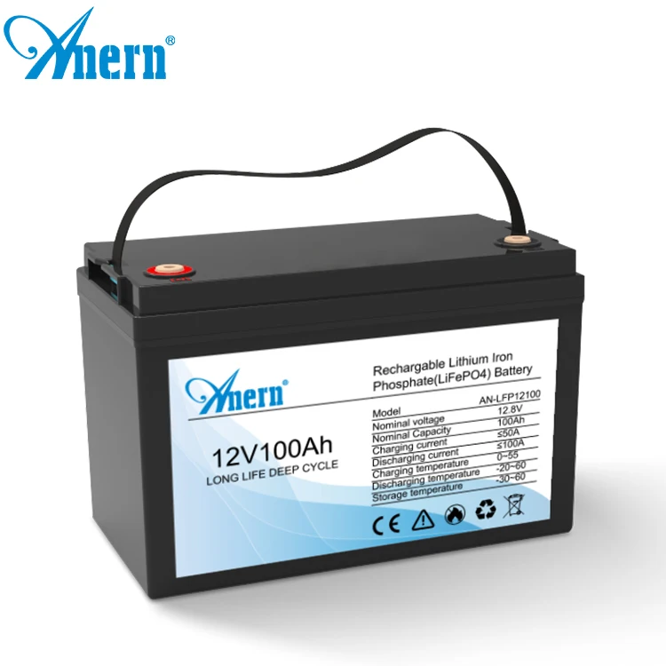 Anern lifepo4 литий-ионные аккумуляторы 12 В 100ah для домашней солнечной системы