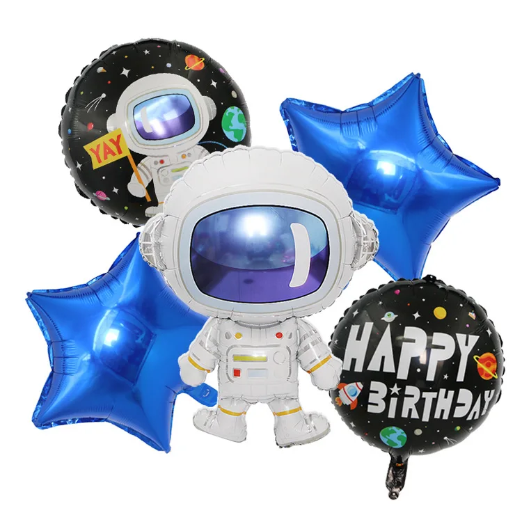New Cartoon Spaceman Theme To The Moon Baby Birthday Party Decoration Astronaut Rocket Spaceship Foil Balloon Set