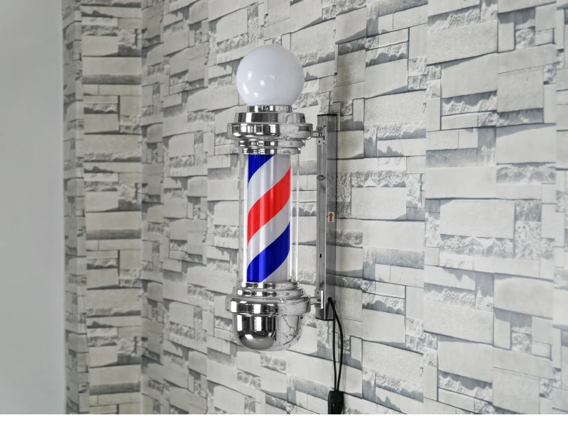 Top Chrome Plate Salon Sign Barber Lamp Custom Barber Pole Outdoor Waterproof Spinning Stripes Hair Salon Barber Shop Sign Pole