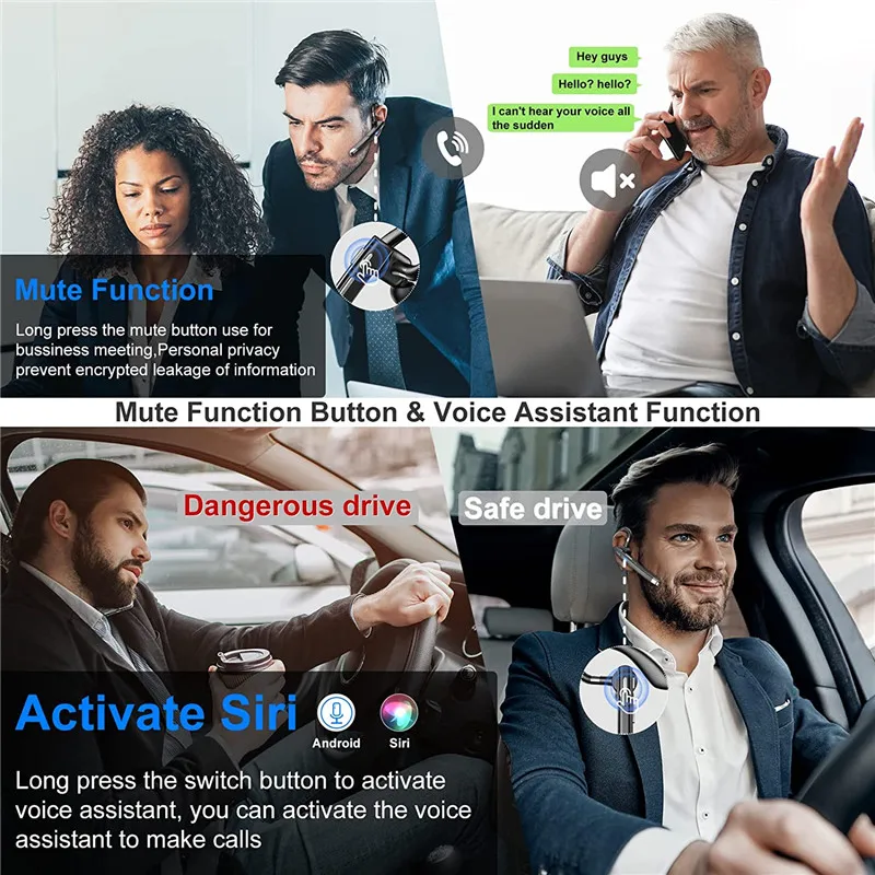 Hands-Free Call in-Ear Earphones Mic Clear Voice BT5.1 Headset Wireless Headphone for Business Office Driver