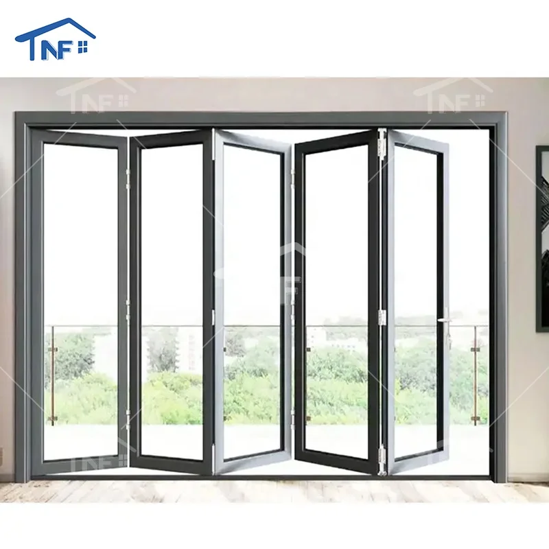Aluminium 4 Panel Clear Glass Exterior Bifolding Door Germany Imported Hardware Folding Glass Door