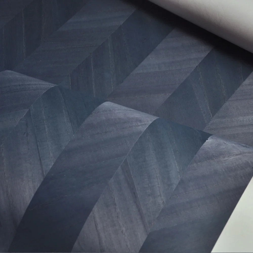 Navy Blue Color Wood Veneer Wallpaper Natural Veneer Wallcovering