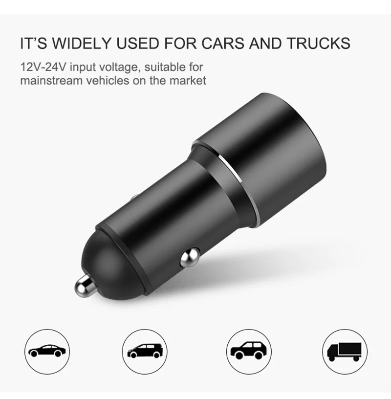 
Universal Custom Logo 2.4A Metal USB Car Charger Adapter High Quality USB Car Charger for Phone 