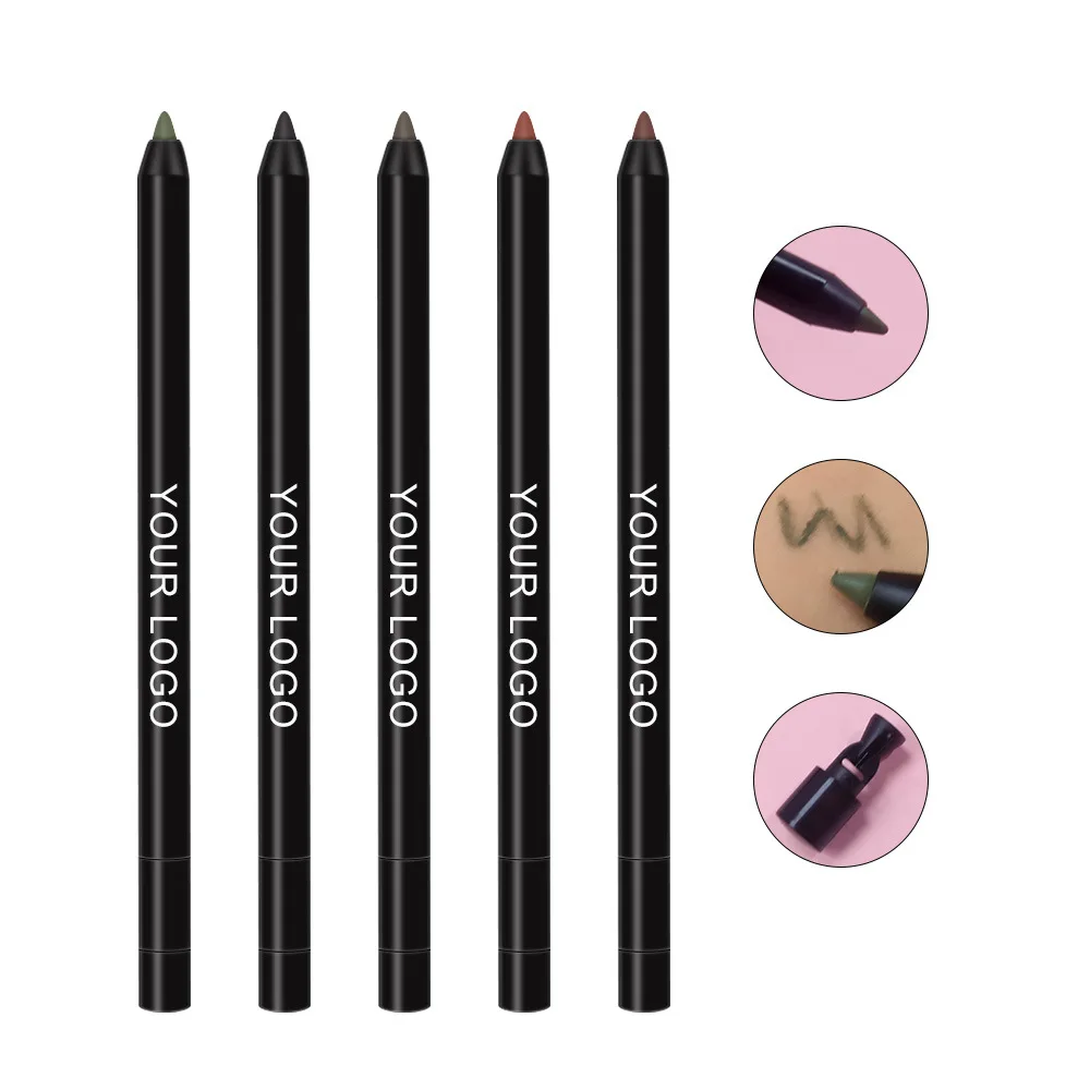 Private Label Makeup Cosmetics Long Last Matte Black Brown Eye Liner Pencil With Sharpener Waterproof Cream Eyeliner Gel Pen