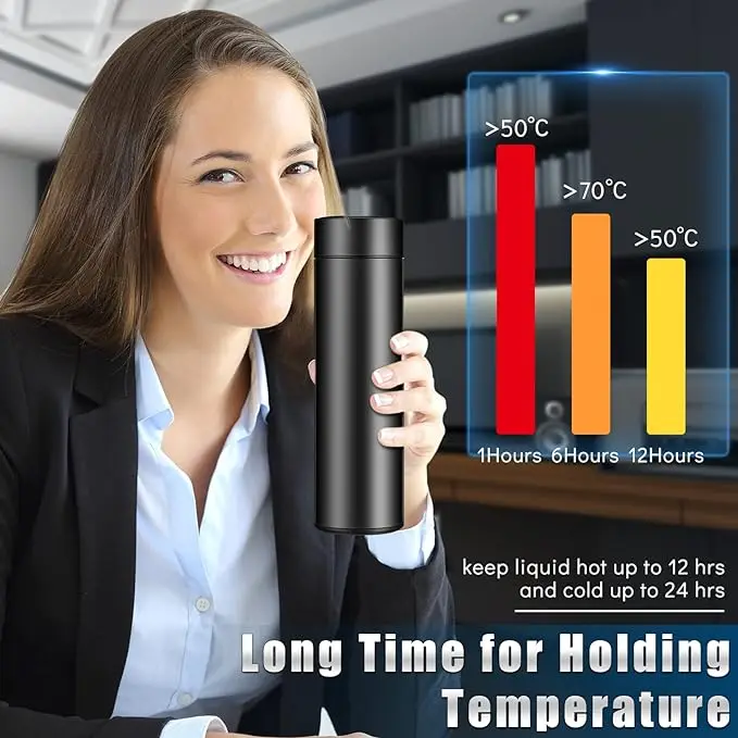 Thermos Smart Water Bottle Portable Double Wall Sealed LED Digital Display Stainless Steel Customized Mini Outdoor Sustainable