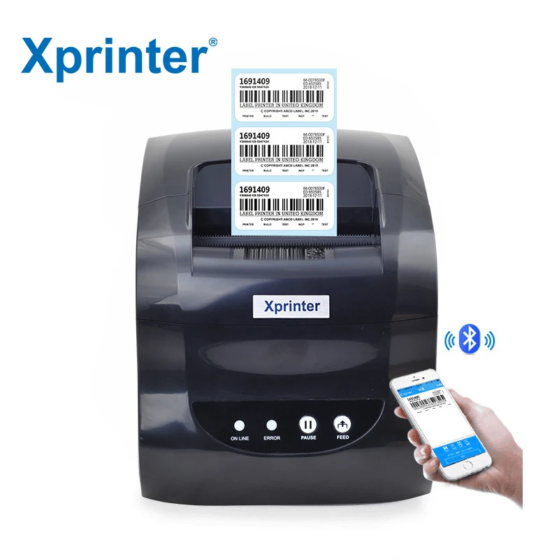 Xprinter XP-365B 80MM Mini Thermal Barcode Printer With Bluetooth And WIFI Black Shipping Label Printer