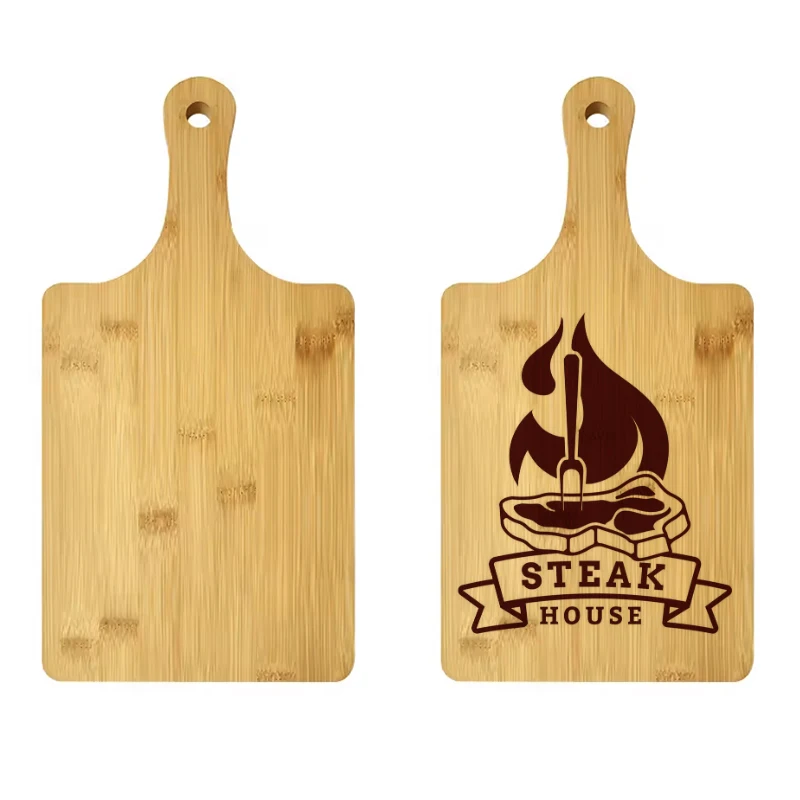 Custom Logo Wooden Cutting Boards Sublimation Blank Bamboo Cheese Cutting Board Steak Bread Pizza Board with Handle