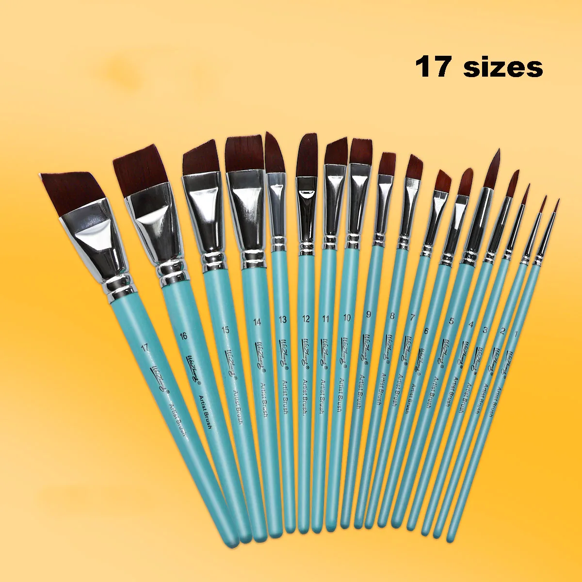 Factory Wholesale 17pcs Synthetic Hair Face Body Painting Brush Blue Wood Handle Detail Paint Brushes Set