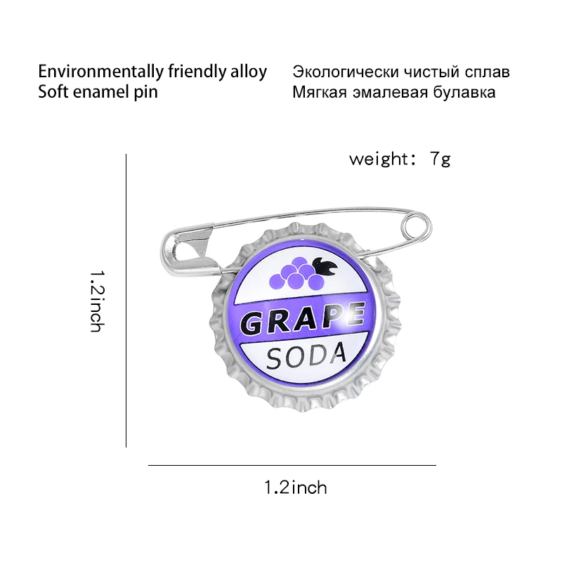 Creative Grape Soda Bottle Cap Brooches Pin for Clothes Backpack Drink Classic Brooch Jewelry Gift For Friends