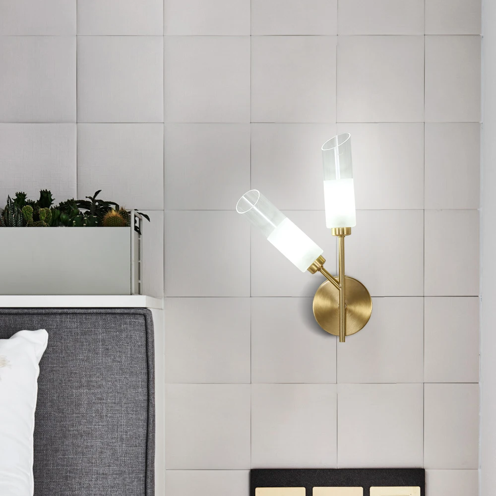 Wholesale Modern Gold Glass Material Hotel Wall Lamp Indoor 2 Light Wall Sconces