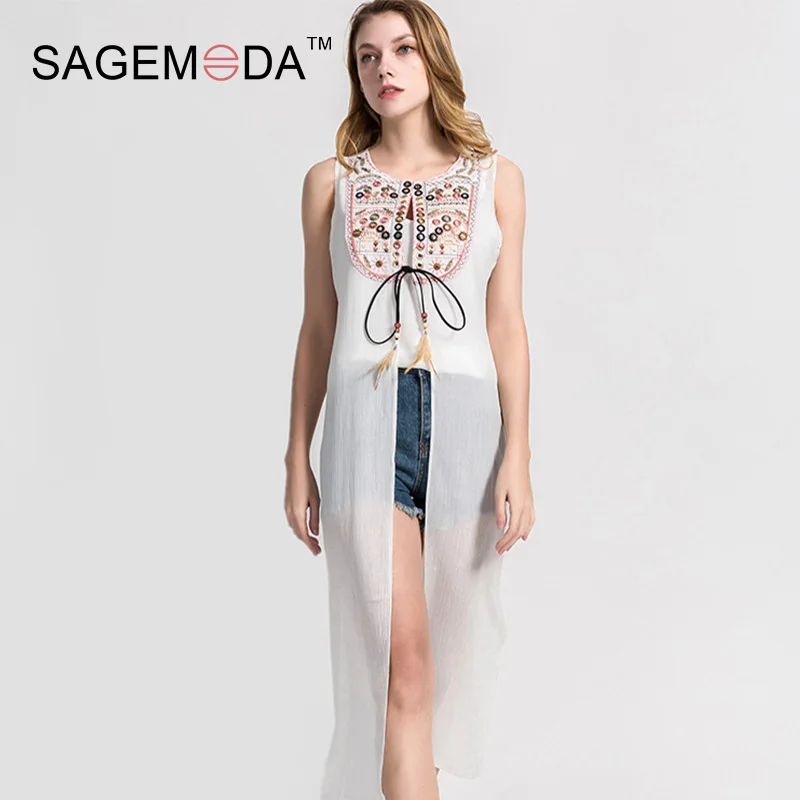 Long Beach chiffon shawl embroidered sequins and feathers