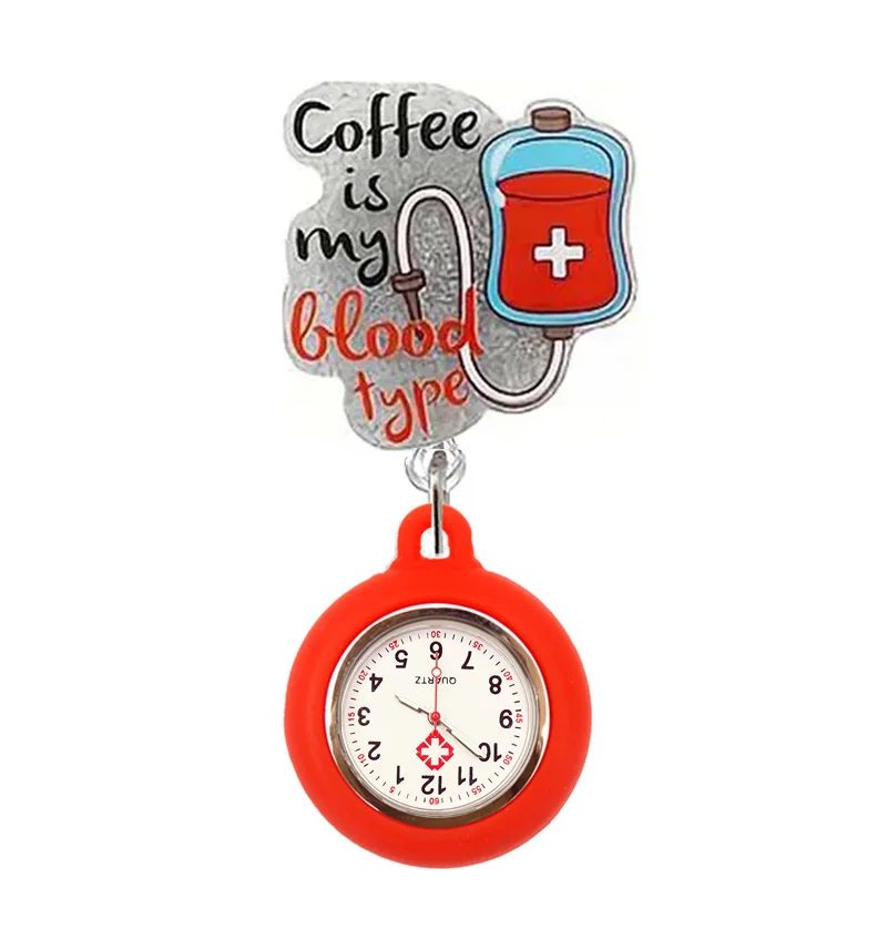 Glitter Hospital Health Care Acrylic Blood Lovely Nurse Doctor Alligator Clip Pocket Watches Medical Hang Clock
