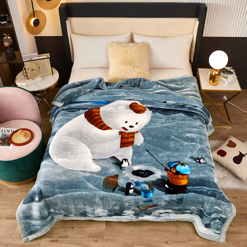 Heavy Plush Soft Blankets for Winter Mink Velvet 2 Ply Printed Raschel jacquard Bed Fleece Blanket floral