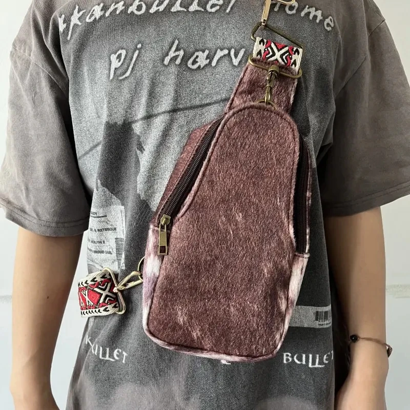 Wholesale Faux Cowhide Crossbody Sling Bags With Adjustable Guitar Strap Custom Sling Bags for Women