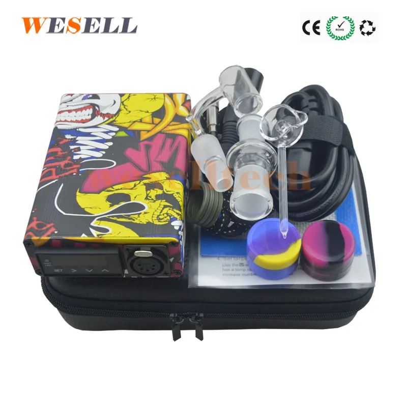 Graffiti Enail Dab Kit Electric Nail Wax PID Temperature Control Box with Heater Coil 4 in 1 Quartz eNail