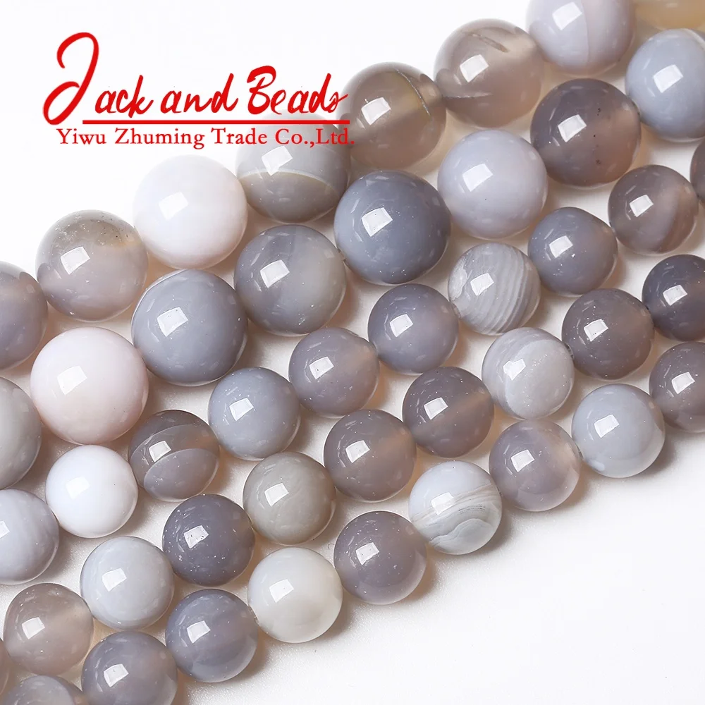 Natural Onyx Stone Gray Striped Agates Round Loose Beads for Jewelry Making