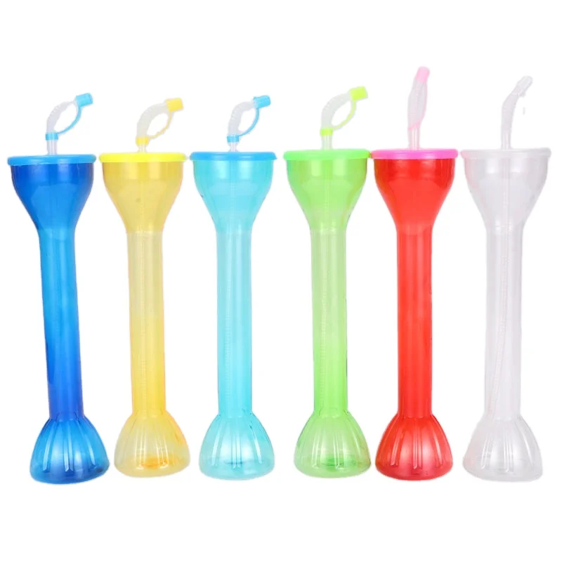 Горячая распродажа ярдовая стеклянная новинка вино питьевая домашняя длинная чашка для слякоти пластиковая бутылка воды с соломой