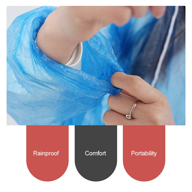 Hot Sale Emergency PE Raincoat Lightweight Plastic Rain Poncho for Adults & Children for Hiking Thick Rainwear Size M