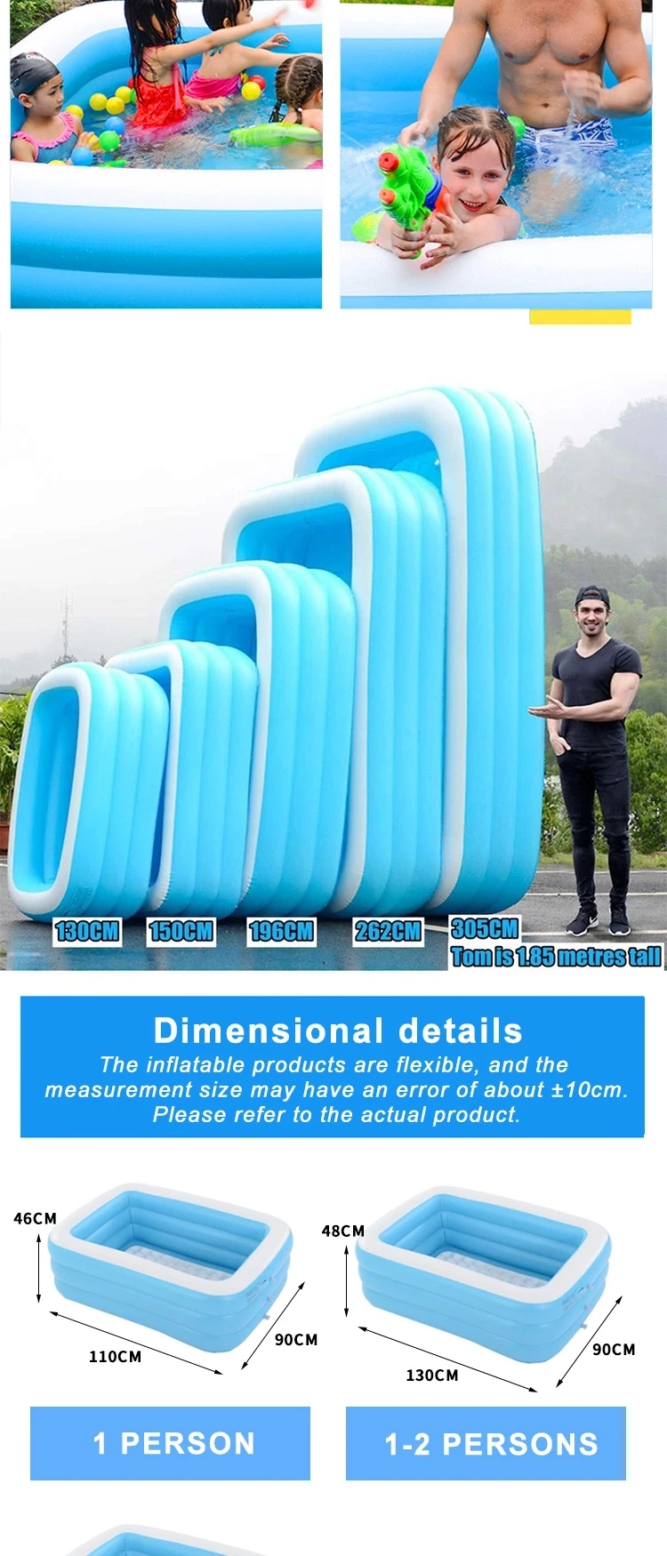 Hot sale inflatable rectangular family size swimming pools cover home air inflated swimming pool