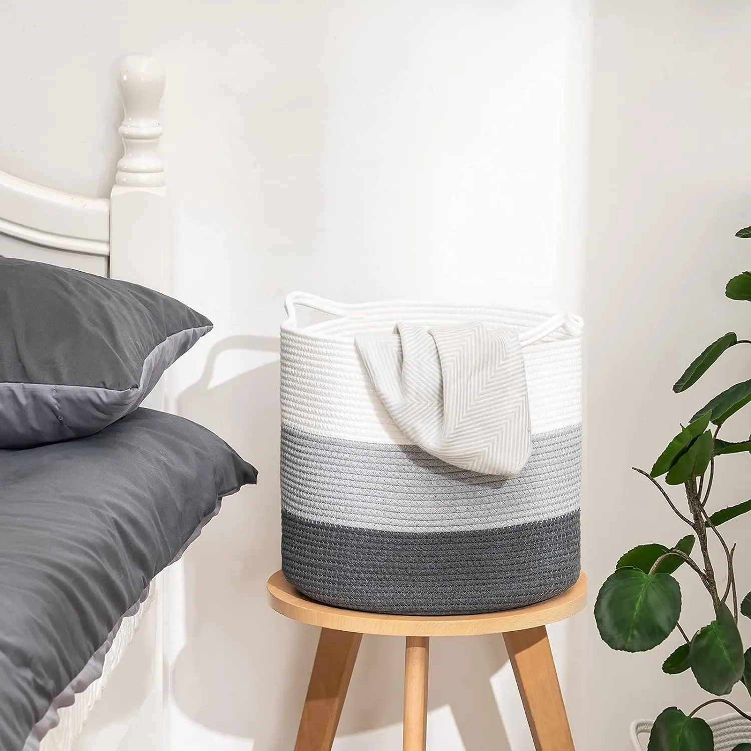 Top Sale 2 Pack Large Woven Rope Laundry Basket with Handle, Cotton Rope 13x13x13 Storage Baskets, 2 Pack Storage Basket