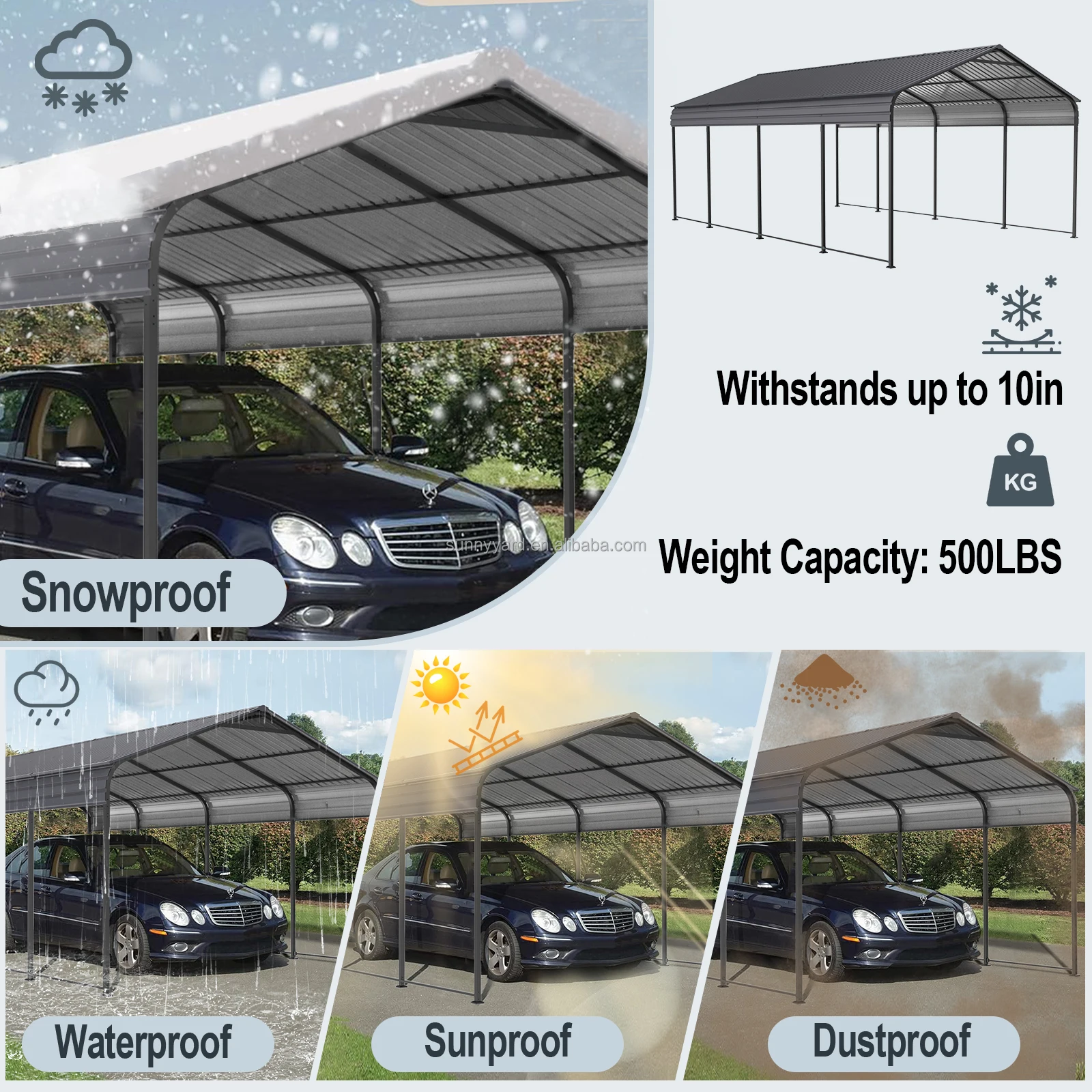 Metal Carport 12x20 FT Heavy Duty Car Tent Outdoor Storage Shed for Car, Boats and Truck, Gray