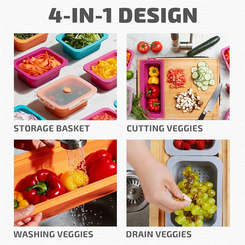 Kitchen Extra Large Chopping Board Over The Sink Collapsible Strainer Set Of 9 Bamboo Cutting Board With Containers