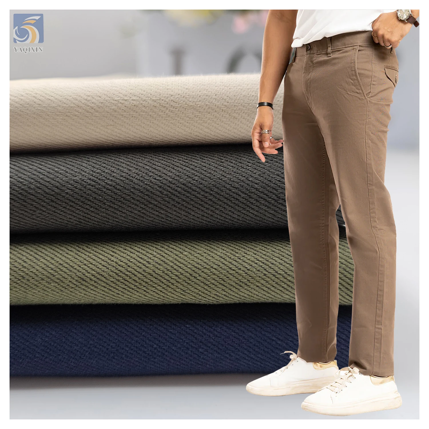 C262-1 220gsm Cotton Spandex Blend Stretch Fabric 68% Cotton 29% Polyester 3% Spandex TC Twill Fabric for Pants/Shirts