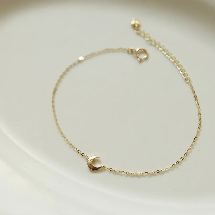 925 Sterling Silver Fashion New Smooth Moon Bracelet Simple Shining Crescent Bracelet for Women Hainon 1095