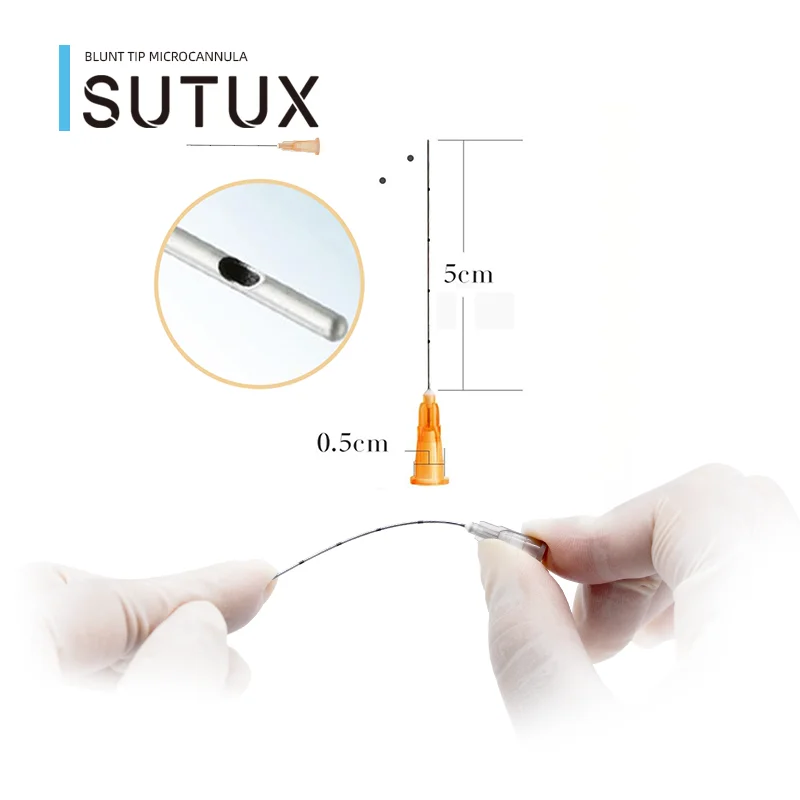 Sutux 25g 50mm microcannula beauty products blunt tip micro cannula for filler injection