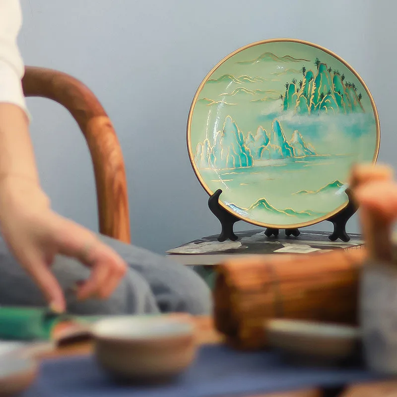 Wholesale New Forbidden City Thousand Miles Rivers Mountains Ceramic Ornamental Plate Home Decor Wall Decoration Hallway Shelf