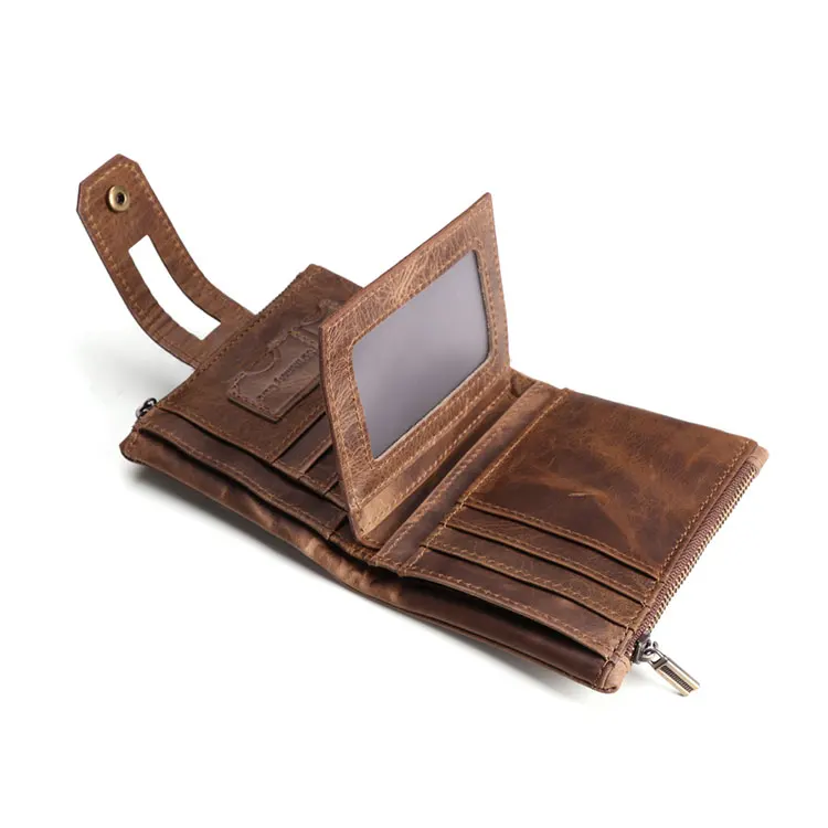 High Manufactures Rfid Blocking Zipper Pocket Large Capacity ID Card Crazy Horse Oem Leather Men Coin Purses Wallet