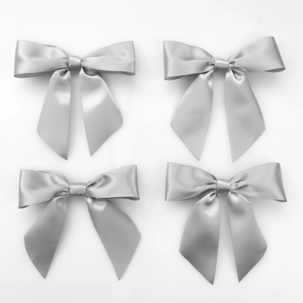 Silver Finished Ribbon Bow Width 12cm Foot Length 9cm Wire Width 1.5inch Handmade Bow Gift Packing Gift Box Product Packaging