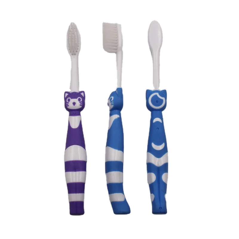 MC-L222 Dentist Recommend high quality Cat Shape Kids Tooth brush with Suction can printing logo names