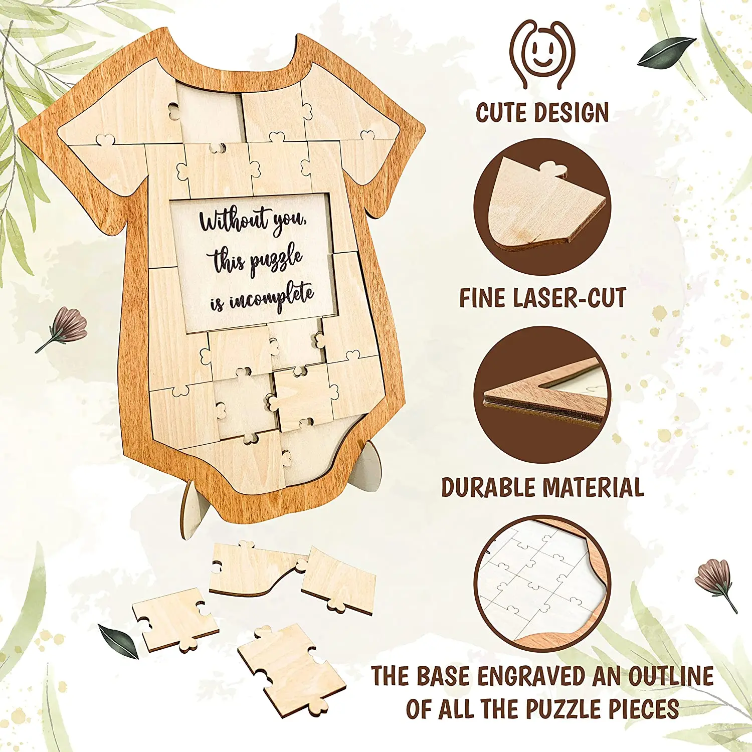 Wooden  Baby Shower Guest Book Alternatives Onesie Frame & 25 Prediction Game Cards