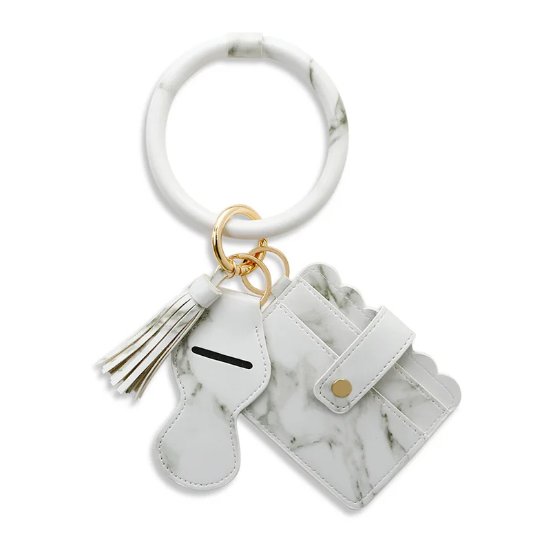 Браслет-кошелек, браслет, цепочка для ключей, Карманный держатель для удостоверения личности с кожаным кольцом для ключей с кисточкой и держателем для карт для женщин