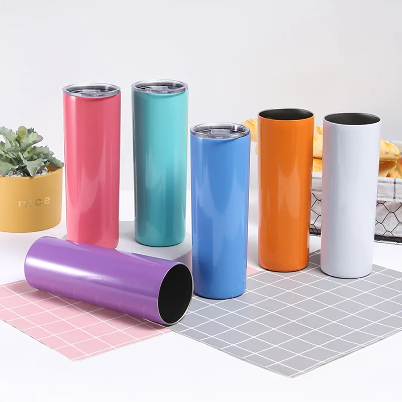 20oz Sublimation blank tumbler Double wall customized insulated vacuum stainless steel skinny tumbler with lid straw