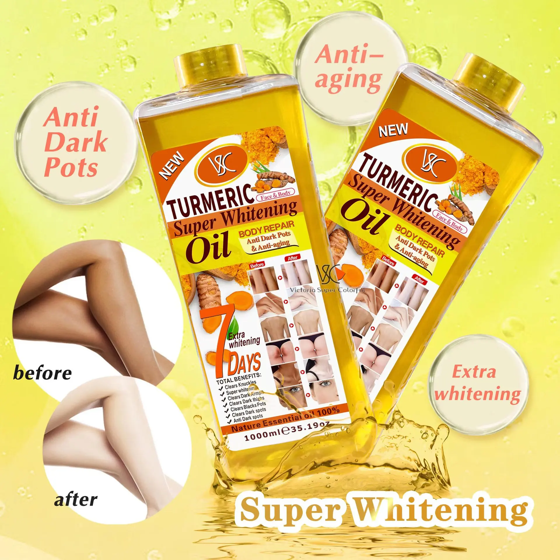 High Quality 1000ml Turmeric Oil Super Whitening Oil Skin Anti-Aging Dark Spot Removal Face&Body  Repair Massage Oil