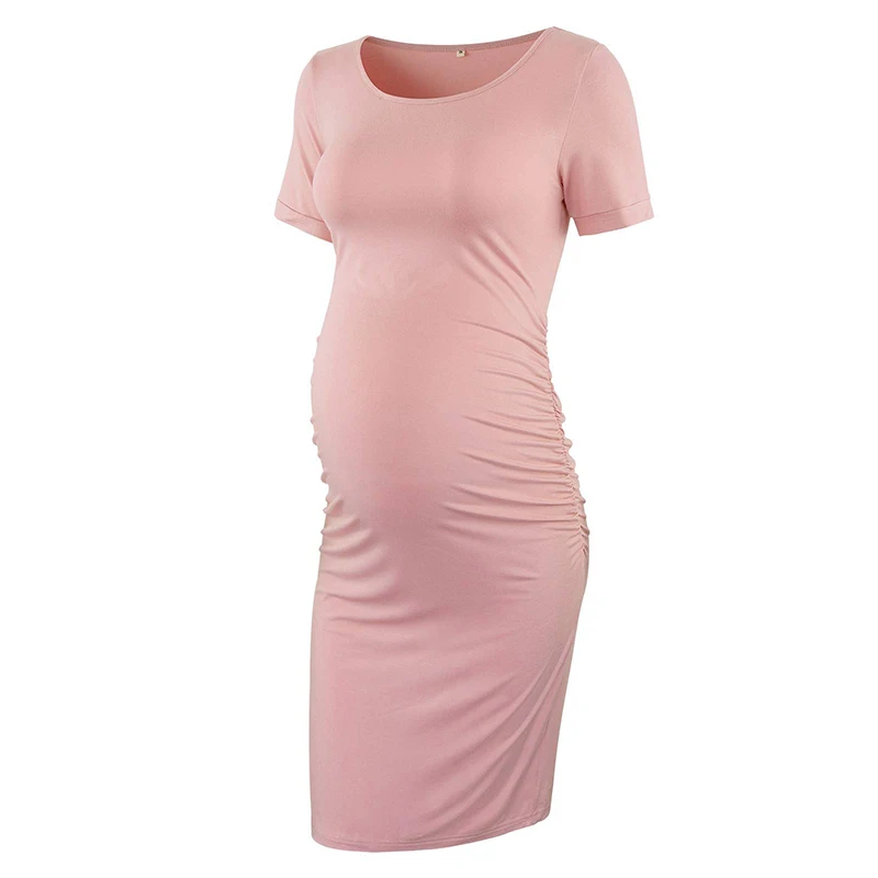New Summer Pregnant Clothes Pregnancy Dress Short Sleeve Midi Maternity Bodycon Dress For Pregnant Women