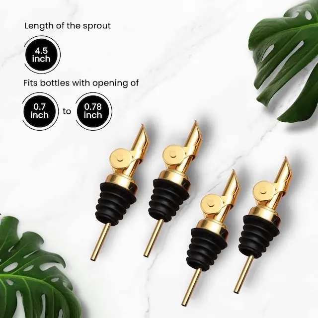 Auto Flip Olive Oil Dispenser Spout for Balsamic Alcohol Pourer Spouts Liquor Bottle Pourers Stainless Steel Pourers Gold